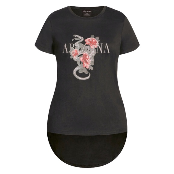 City Chic CCX 16W-24W Hi Lo Black Arizona Rose and Serpent Tee H97.8 - Picture 2 of 8